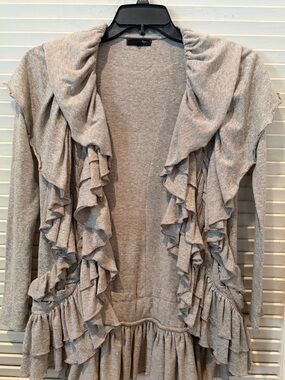 Ryu Anthropologie Light Tan Ruffled Open-Front Cardigan Women’s Size Small